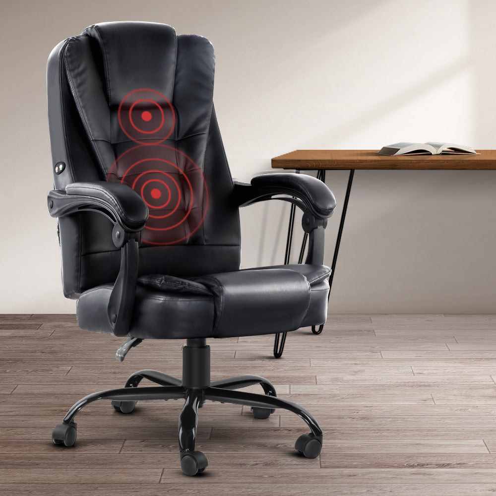 Electric Massage PU Leather Recliner Office Chairs - Black