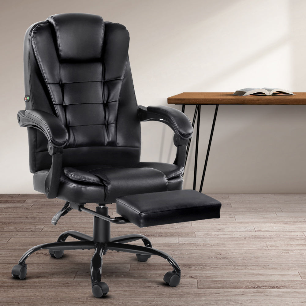 Electric Massage Recliner Office Chair with Seat Footrest - Black