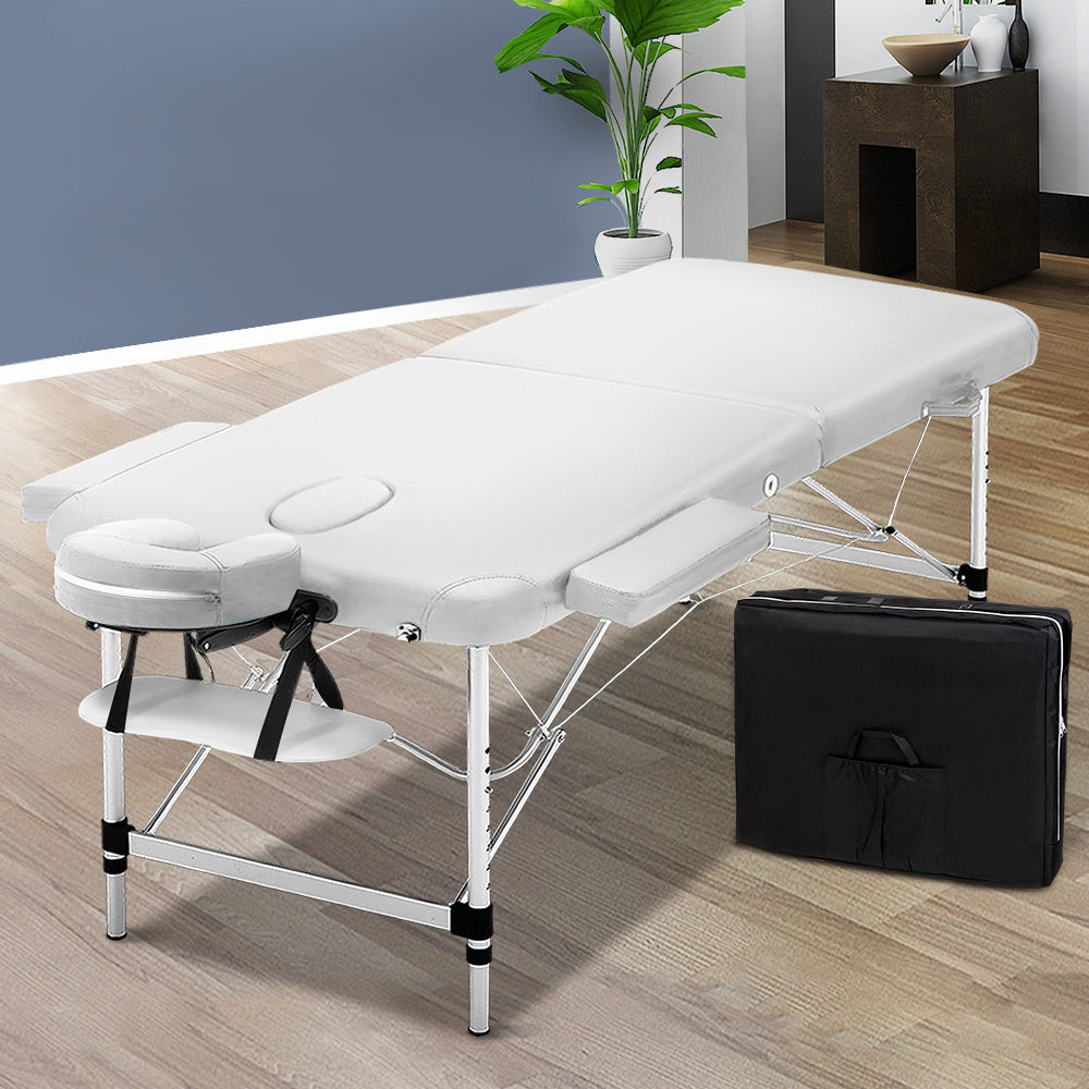 Zenses 75cm Wide Portable 2 Fold Aluminium Massage Table - White
