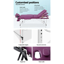 Load image into Gallery viewer, Zenses 3 Fold Portable 75cm Wide  Aluminium Massage Table - Purple
