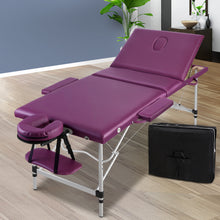 Load image into Gallery viewer, Zenses 3 Fold Portable 75cm Wide  Aluminium Massage Table - Purple
