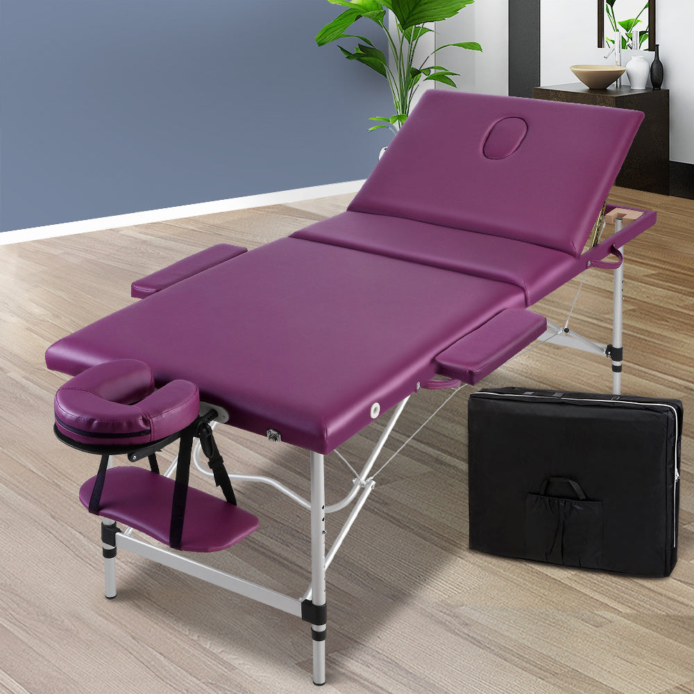 Zenses 3 Fold Portable 75cm Wide  Aluminium Massage Table - Purple