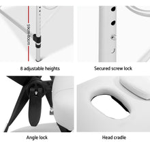 Load image into Gallery viewer, Zenses Portable 75cm wide 3 Fold Portable Aluminium Massage Table - White
