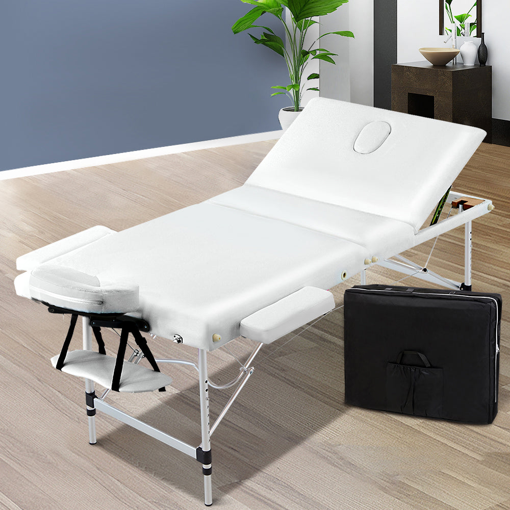 Zenses Portable 75cm wide 3 Fold Portable Aluminium Massage Table - White
