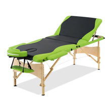 Load image into Gallery viewer, Zenses 3 Fold Portable Wood Massage Table - Black &amp; Lime
