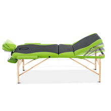 Load image into Gallery viewer, Zenses 3 Fold Portable Wood Massage Table - Black &amp; Lime
