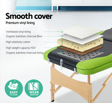 Load image into Gallery viewer, Zenses 3 Fold Portable Wood Massage Table - Black &amp; Lime
