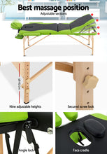 Load image into Gallery viewer, Zenses 3 Fold Portable Wood Massage Table - Black &amp; Lime
