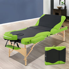 Load image into Gallery viewer, Zenses 3 Fold Portable Wood Massage Table - Black &amp; Lime
