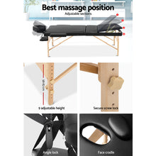 Load image into Gallery viewer, Zenses 3 Fold Portable 70 cm Wide Wood Massage Table - Black

