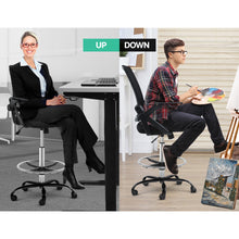 Load image into Gallery viewer, Artiss Office Chair Veer Drafting Stool Mesh Chairs Flip Up Armrest Black
