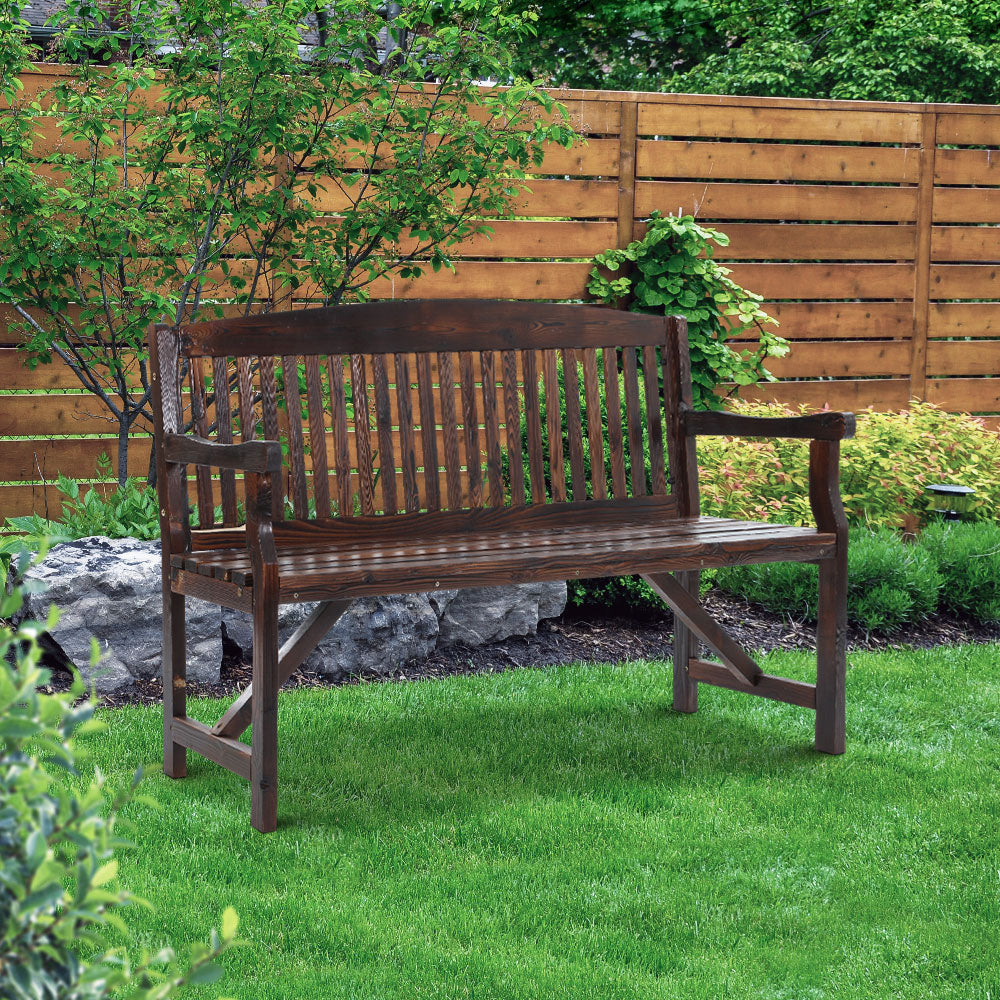 Handcrafted Wooden 3 Seater Garden Bench - Charcoal Fir Wood