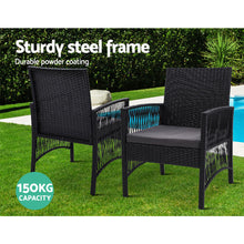 Load image into Gallery viewer, Gardeon Outdoor Furniture Dining Chairs Wicker Garden Patio Cushion Black 3PCS Tea Coffee Cafe Bar Set
