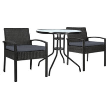 Load image into Gallery viewer, Gardeon Outdoor Furniture Dining Chairs Wicker Garden Patio Cushion Black 3PCS Sofa Set Tea Coffee Cafe Bar Set
