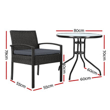 Load image into Gallery viewer, Gardeon Outdoor Furniture Dining Chairs Wicker Garden Patio Cushion Black 3PCS Sofa Set Tea Coffee Cafe Bar Set

