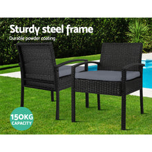 Load image into Gallery viewer, Gardeon Outdoor Furniture Dining Chairs Wicker Garden Patio Cushion Black 3PCS Sofa Set Tea Coffee Cafe Bar Set
