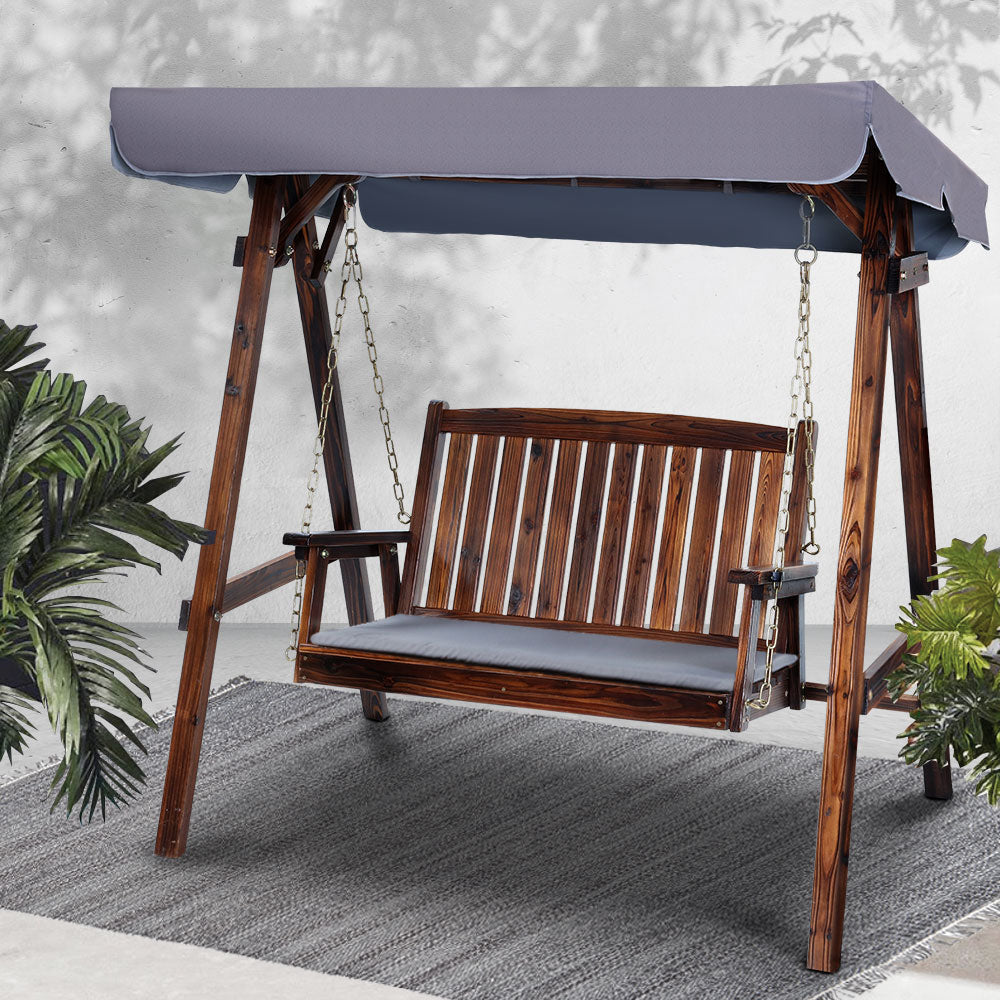 2 Seater Wooden Garden Canopy Swing Chair - Charcoal
