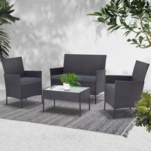 Load image into Gallery viewer, Gardeon 4-piece Outdoor Lounge Setting Wicker Patio Furniture Dining Set Grey
