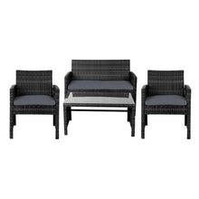 Load image into Gallery viewer, Gardeon Set of 4 Outdoor Lounge Setting Rattan Patio Wicker Dining Set Black

