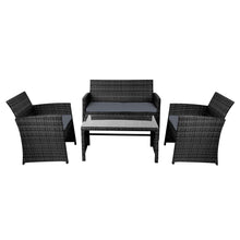 Load image into Gallery viewer, Gardeon Set of 4 Outdoor Lounge Setting Rattan Patio Wicker Dining Set Black
