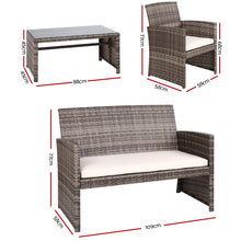 Load image into Gallery viewer, Gardeon Set of 4 Outdoor Lounge Setting Rattan Patio Wicker Dining Set Mixed Grey
