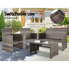 Load image into Gallery viewer, Gardeon Set of 4 Outdoor Lounge Setting Rattan Patio Wicker Dining Set Mixed Grey
