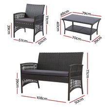 Load image into Gallery viewer, Gardeon 4 PCS Outdoor Furniture Lounge Setting Wicker Dining Set Grey
