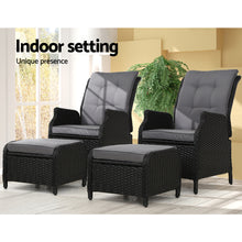 Load image into Gallery viewer, Gardeon Set of 2 Recliner Chairs Sun lounge Outdoor Setting Patio Furniture Wicker Sofa
