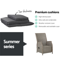 Load image into Gallery viewer, Gardeon Set of 2 Recliner Chairs Sun lounge Outdoor Furniture Setting Patio Wicker Sofa Grey
