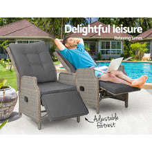 Load image into Gallery viewer, Gardeon Set of 2 Recliner Chairs Sun lounge Outdoor Furniture Setting Patio Wicker Sofa Grey
