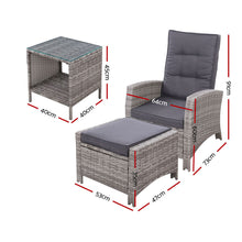 Load image into Gallery viewer, 3PC Outdoor Wicker Recliner Chair Table lounge Set - Grey
