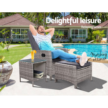 Load image into Gallery viewer, 3PC Outdoor Wicker Recliner Chair Table lounge Set - Grey
