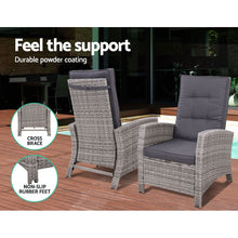 Load image into Gallery viewer, 3PC Outdoor Wicker Recliner Chair Table lounge Set - Grey
