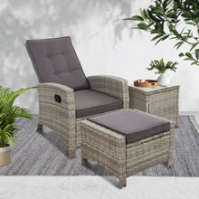 Load image into Gallery viewer, 3PC Outdoor Wicker Recliner Chair Table lounge Set - Grey
