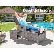 Load image into Gallery viewer, 3PC Outdoor Wicker Recliner Chair Table lounge Set - Grey
