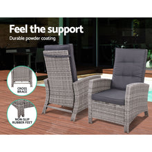 Load image into Gallery viewer, 3PC Outdoor Wicker Recliner Chair Table lounge Set - Grey

