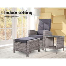 Load image into Gallery viewer, 3PC Outdoor Wicker Recliner Chair Table lounge Set - Grey
