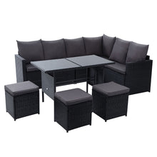 Load image into Gallery viewer, 7PC Outdoor Wicker Table Chairs Lounge Set - Black
