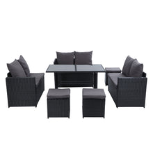 Load image into Gallery viewer, Gardeon Outdoor Furniture Dining Setting Sofa Set Wicker 9 Seater Storage Cover Black
