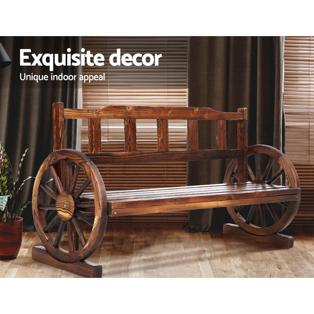 Sturdy Wooden 3 Seat Wagon Chair Garden Bench - Brown
