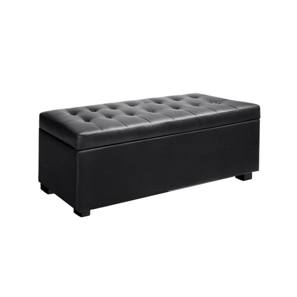 Storage Ottoman - Black PU Leather