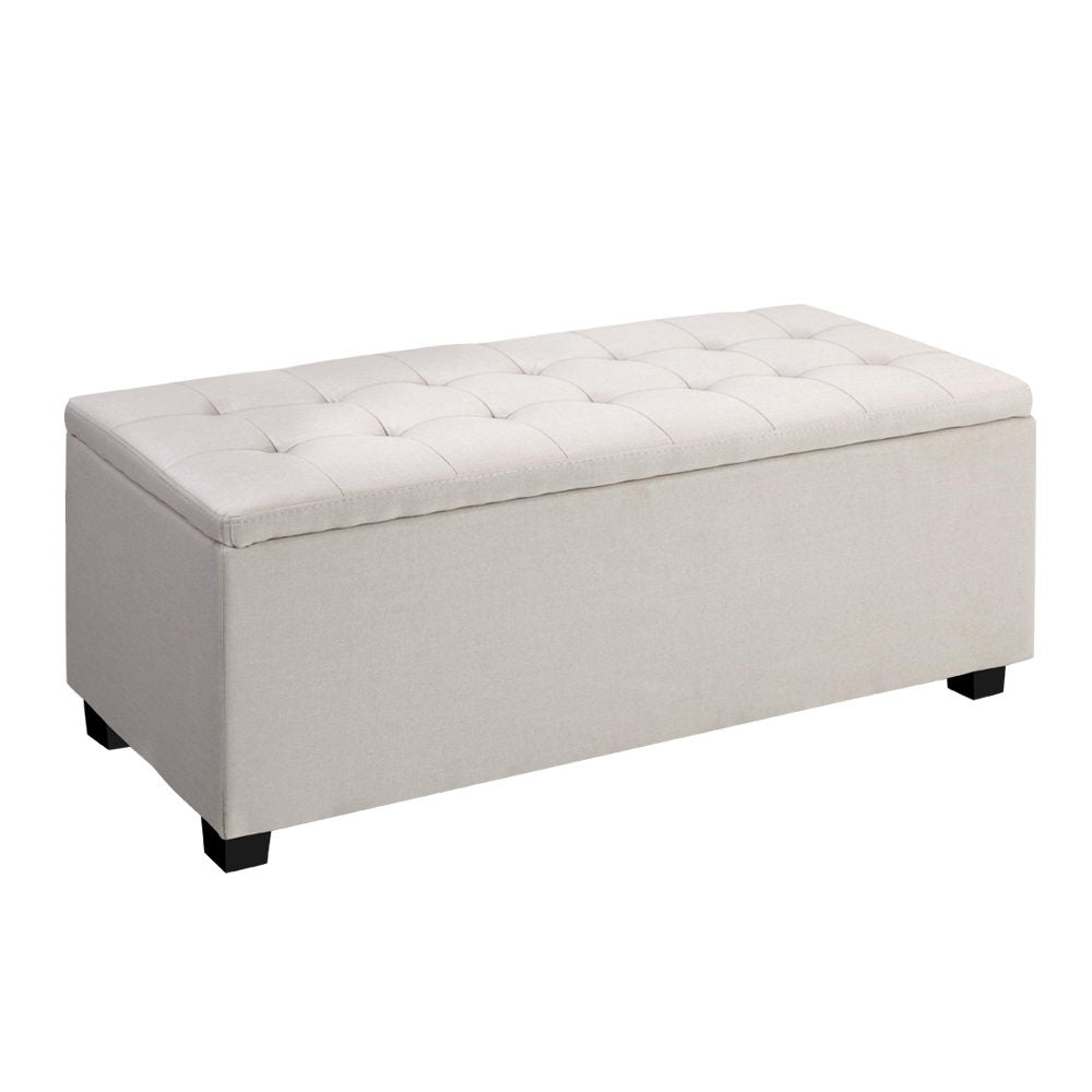 Storage Ottoman - Beige Large Fabric