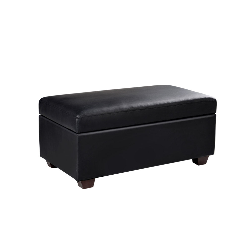 Storage Ottoman - Black Faux PU Leather