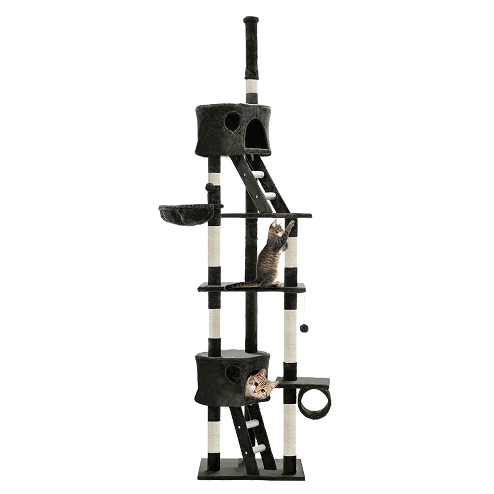 260cm Trees Scratching Post - Fir Wood, Dark Grey and White