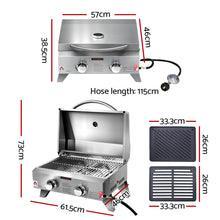 Load image into Gallery viewer, Grillz Portable Gas BBQ Grill 2 Burners with Double Sided Plate
