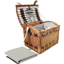 Load image into Gallery viewer, Alfresco 4 Person Picnic Basket Baskets Wicker Deluxe Outdoor Insulated Blanket
