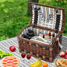 Load image into Gallery viewer, Alfresco 4 Person Picnic Basket Wicker Baskets Outdoor Insulated Gift Blanket
