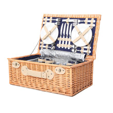Load image into Gallery viewer, Alfresco 4 Person Picnic Basket Wicker Set Baskets Outdoor Insulated Blanket Navy
