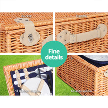 Load image into Gallery viewer, Alfresco 4 Person Picnic Basket Wicker Set Baskets Outdoor Insulated Blanket Navy

