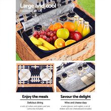 Load image into Gallery viewer, Alfresco 4 Person Picnic Basket Wicker Set Baskets Outdoor Insulated Blanket Navy
